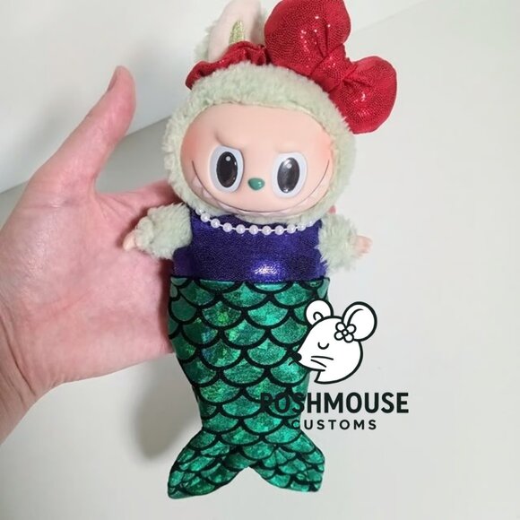 Little Mermaid Ariel Custom Mermaid Outfit and Metallic Bow Made to fit Labubu - Picture 5 of 7